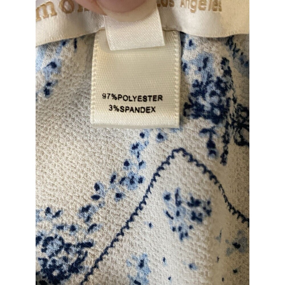 Monteau Los Angeles Blue & White Patchwork Floral Flutter Sleeve Crop Top Size L - Picture 6 of 11